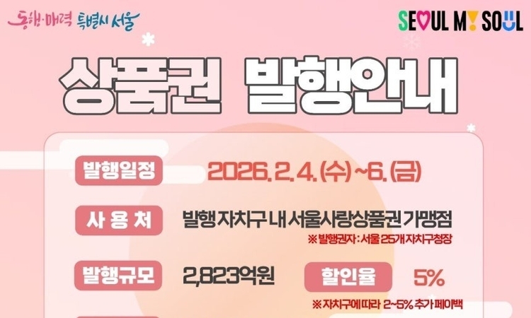 서울시, 설 명절 앞두고 ‘서울사랑상품권’ 3073억원 규모 발행…최대 15 할인 판매